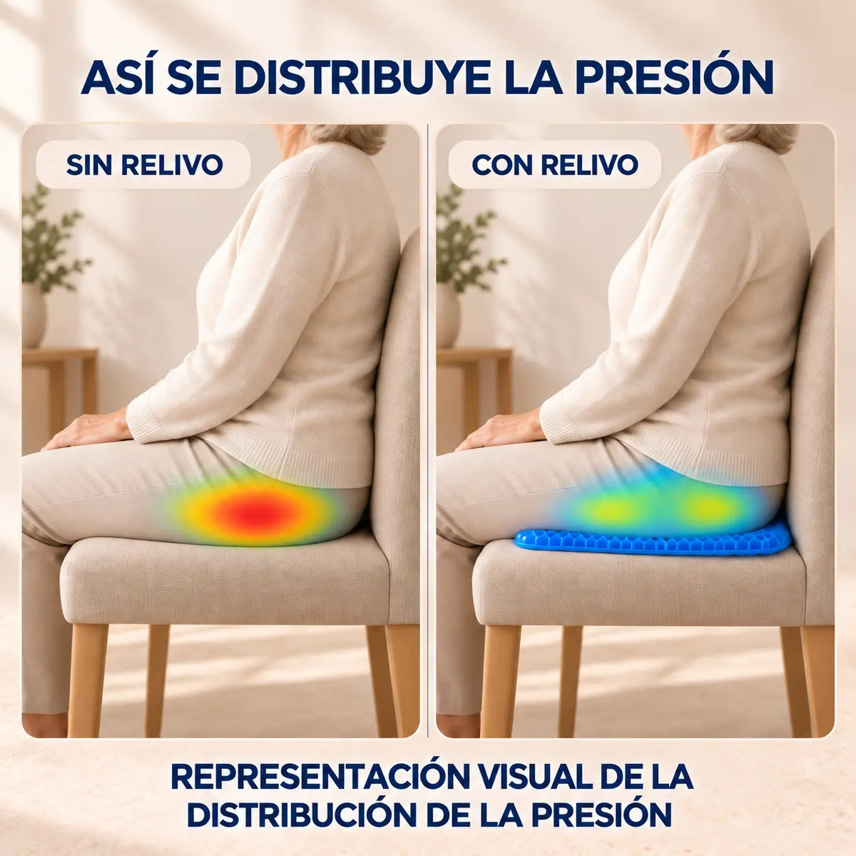 Cojín de gel para asiento Menos dolor al sentarte